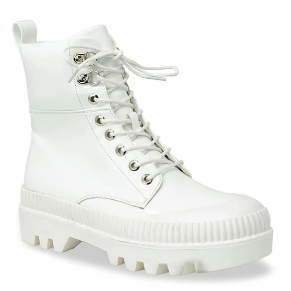 Chase And Chloe Chelsey Lug Sole White Patent Combat Boots - Picture 12 of 12